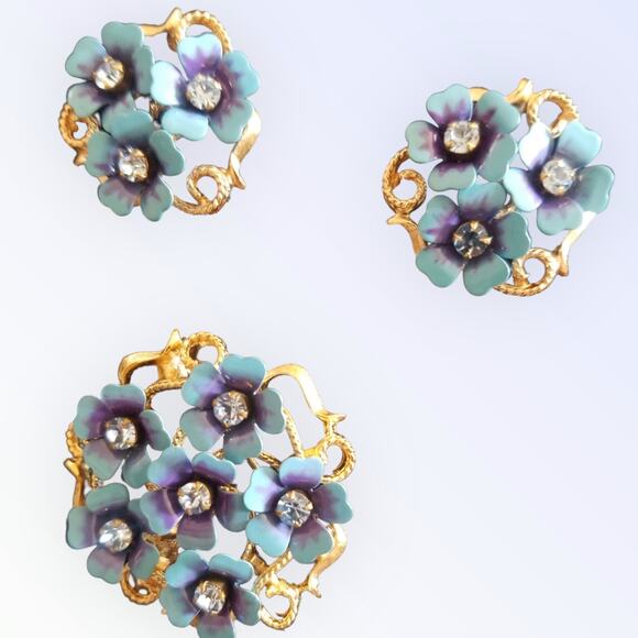 Avon Vintage Blue  Forget Me Not Love Blossom Set Convertible Brooch  Earring - Picture 5 of 7